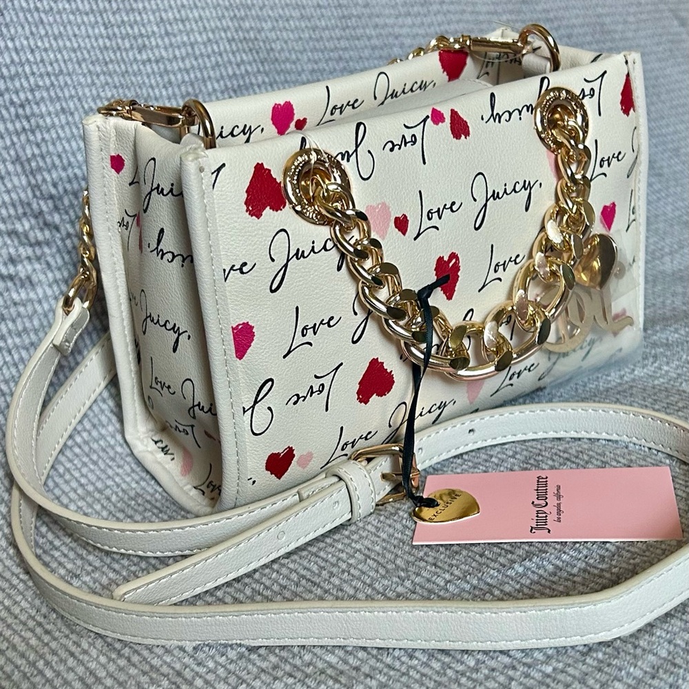 Juicy Couture white Love Letter mini tote handbag NWT Y2K Hearts